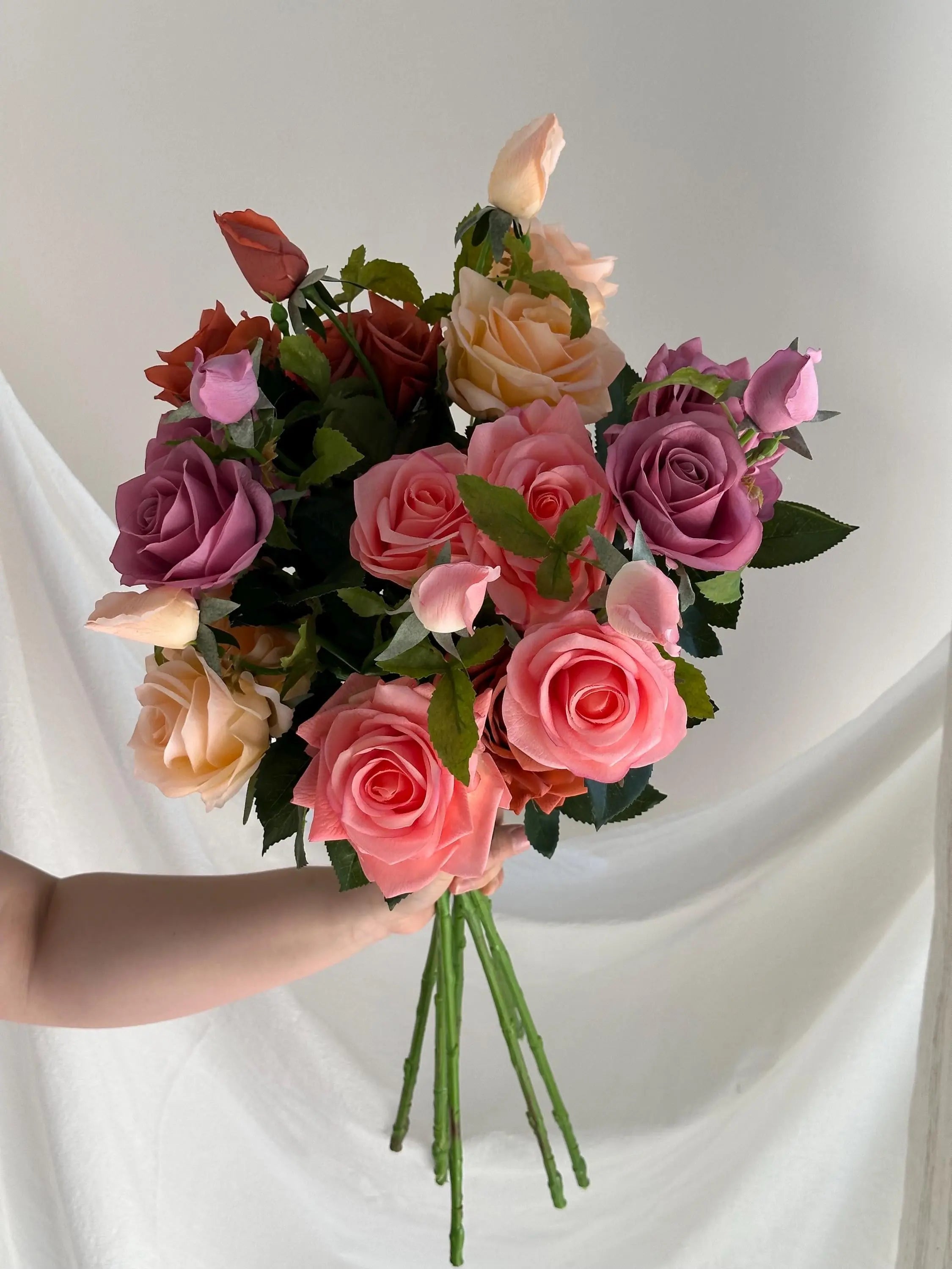 3-head Silk Rose stem Faux Flower Place