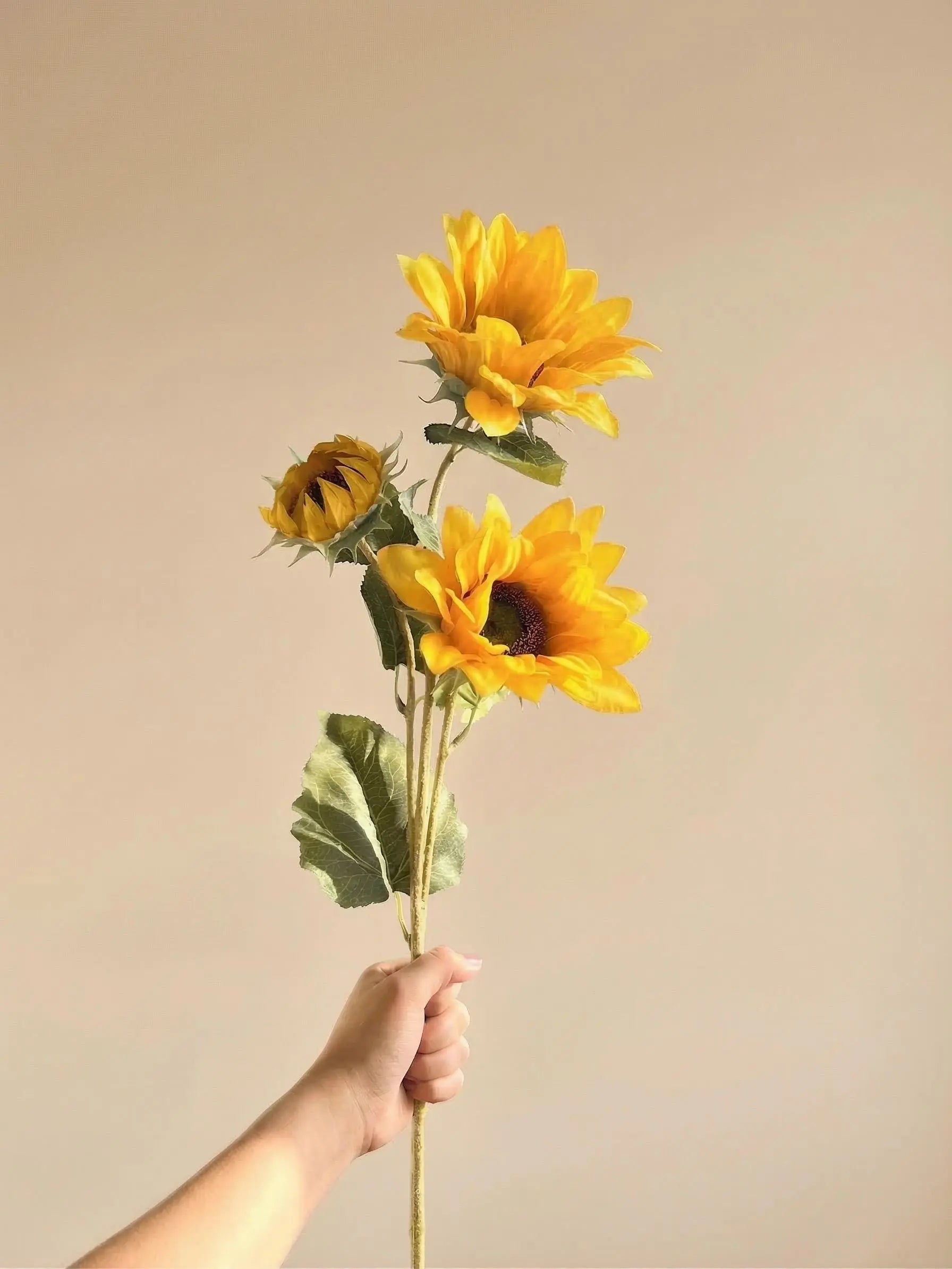 3 Heads Real Touch Sunflowers, Artificial Floral Arrangement, Farmhouse Home Decor, Spring Summer Bouquet Faux Flower Place