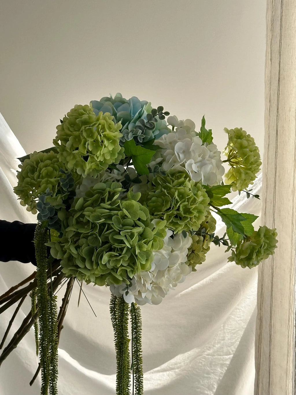 Hydrangea Eucalyptus floral arrangement Faux Flower Place