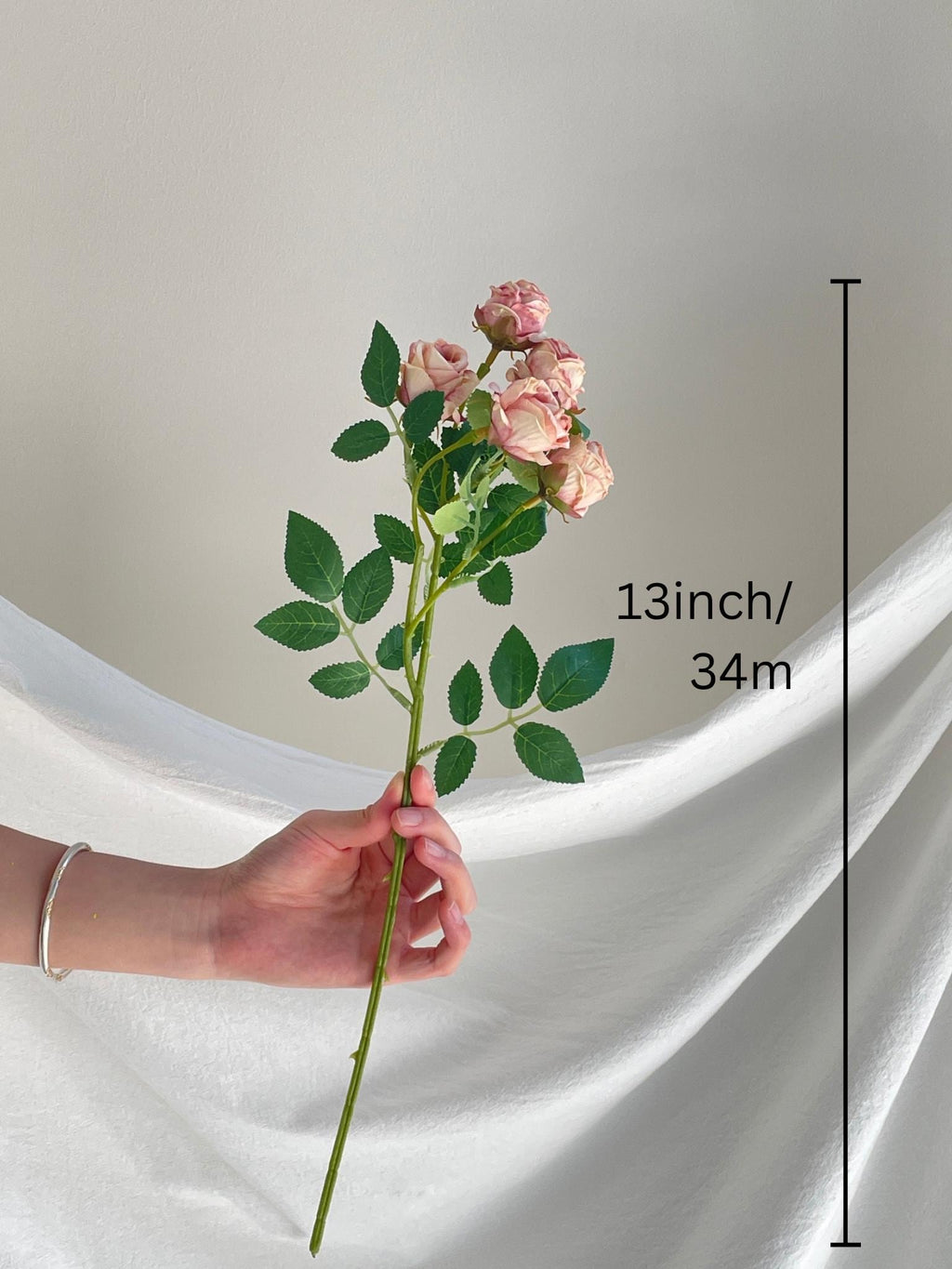 Silk 5-Head Pink Rose Stem