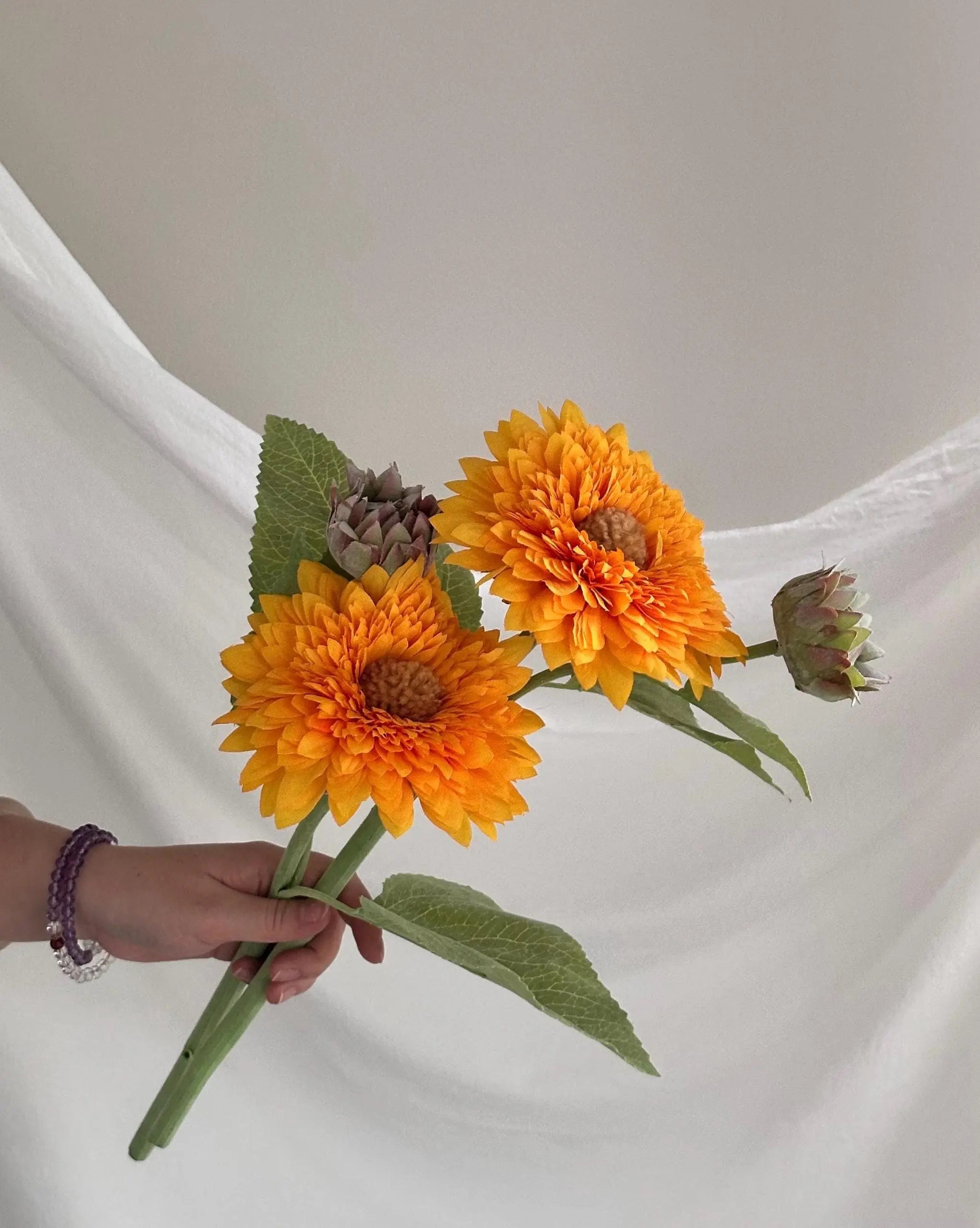 Real Touch Faux Sunflowers Set of 3, Artificial Teddy Sunflowers for DIY, Fake Sunflowers Centerpieces, DIY Floral, Summer Holiday Decor Faux Flower Place