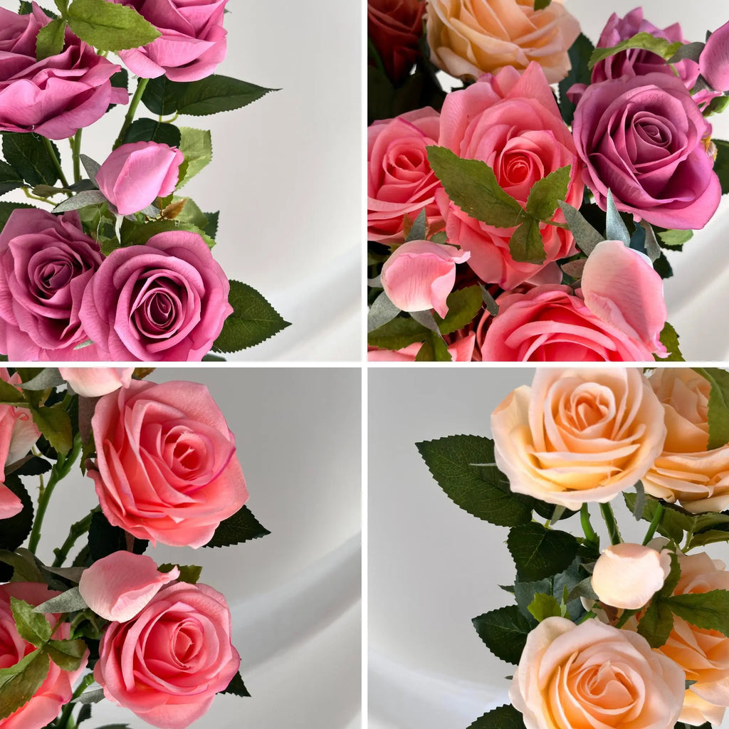 3-head Silk Rose stem Faux Flower Place