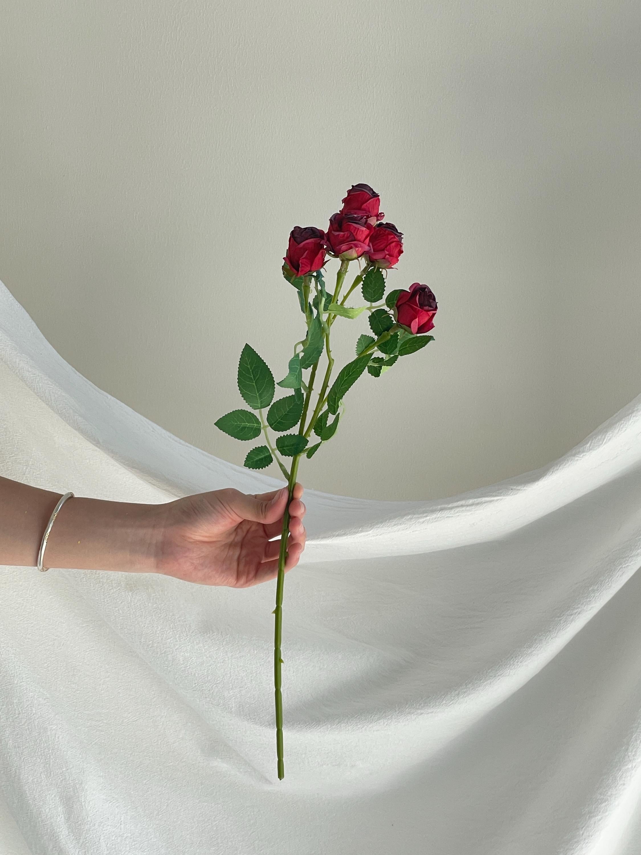 Silk 5-Head Pink Rose Stem