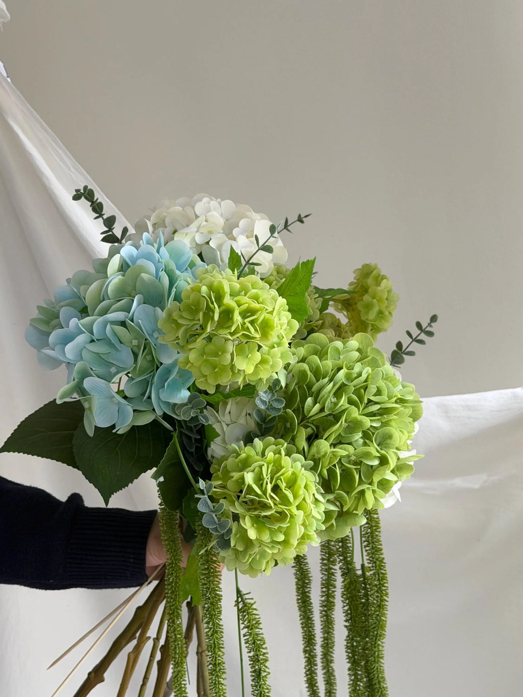 Hydrangea Eucalyptus floral arrangement Faux Flower Place