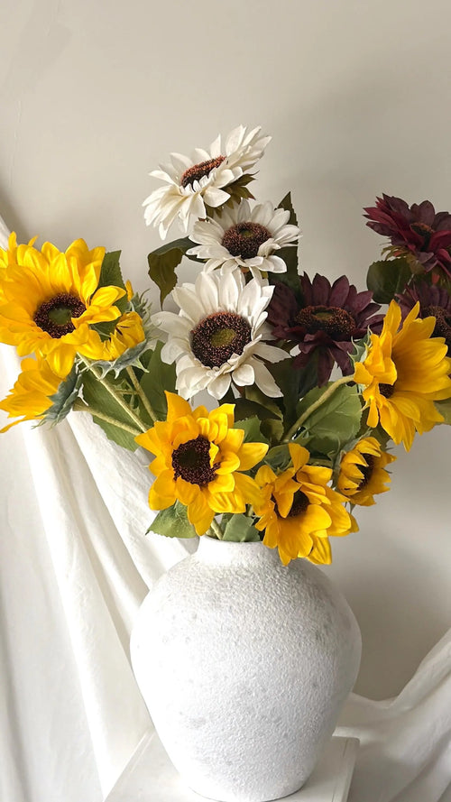 3 Heads Real Touch Sunflowers, Artificial Floral Arrangement, Farmhouse Home Decor, Spring Summer Bouquet Faux Flower Place
