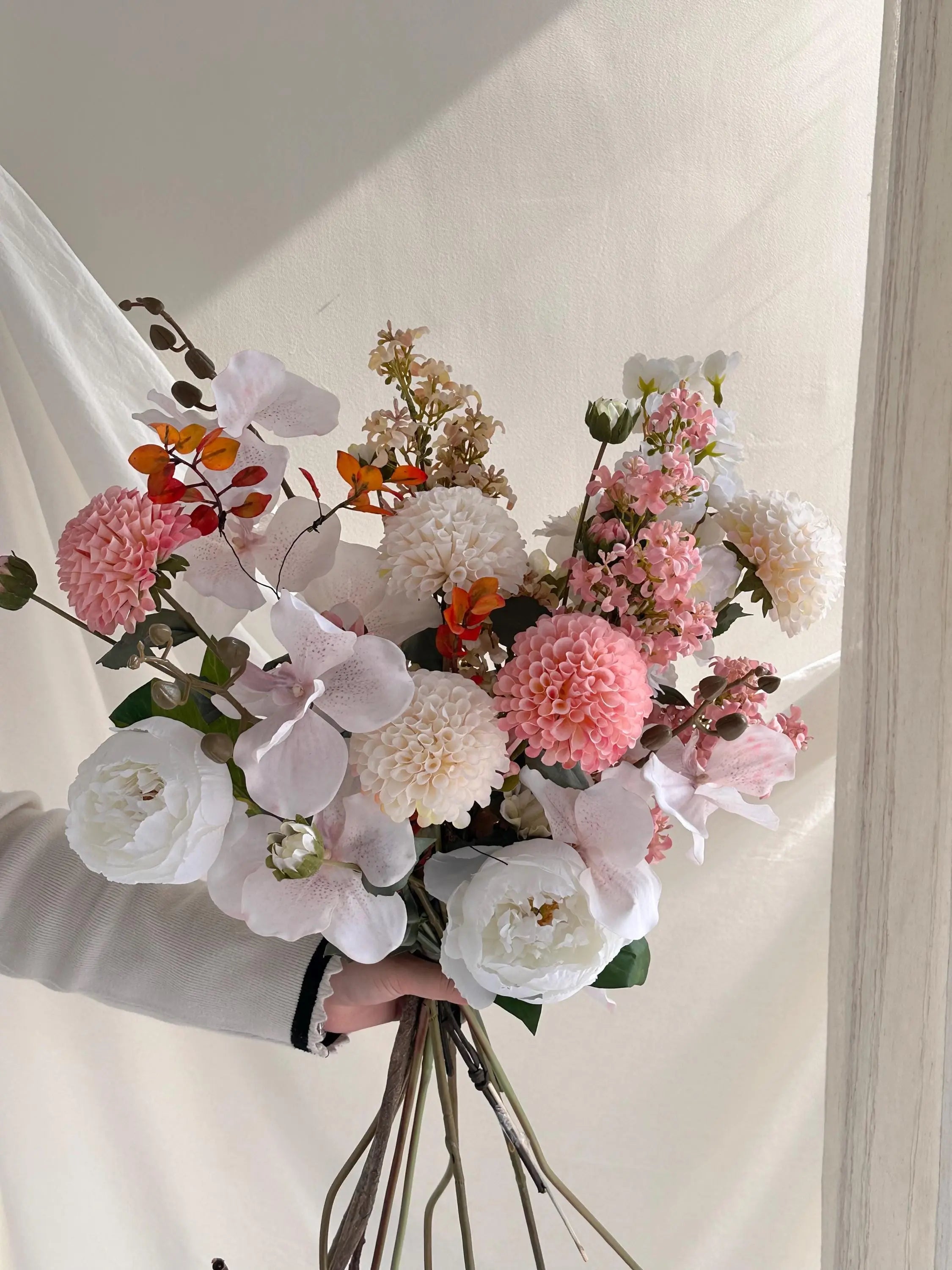 Whimsical Wildflower Bouquet, Bridal Bouquet, faux flower arrangement, holiday flower arrangement with Fake Peony, Rose, Dahlia, lilac Faux Flower Place