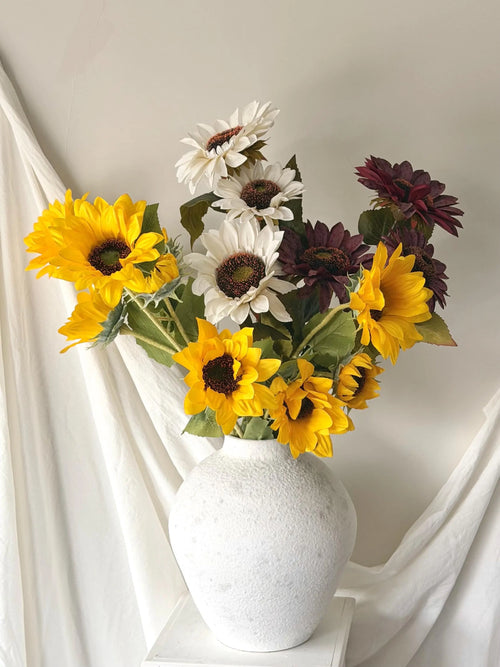 3 Heads Real Touch Sunflowers, Artificial Floral Arrangement, Farmhouse Home Decor, Spring Summer Bouquet Faux Flower Place