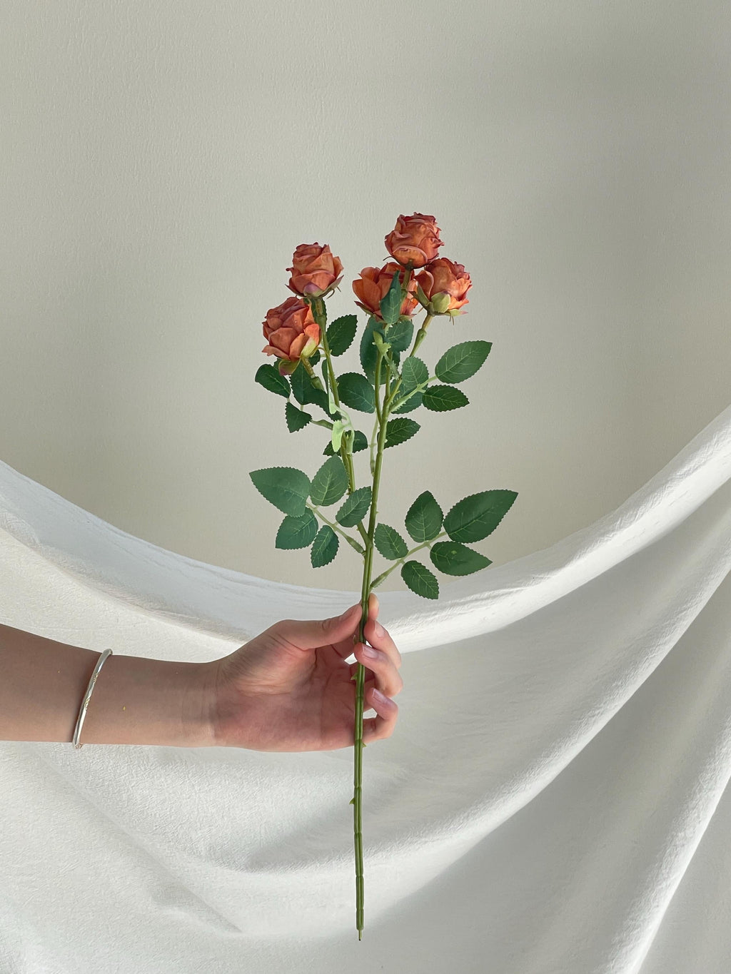 Silk 5-Head Pink Rose Stem