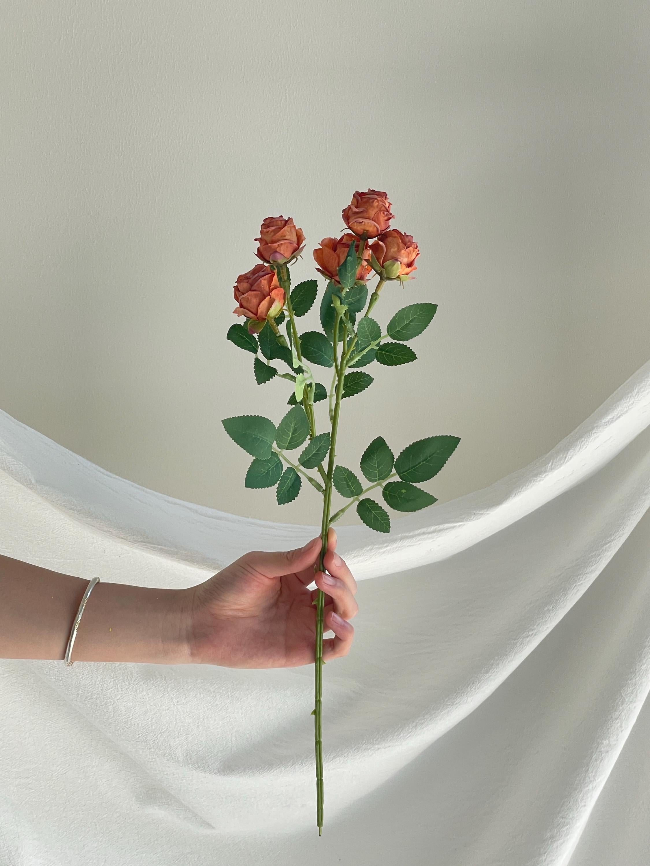 Silk 5-Head Pink Rose Stem