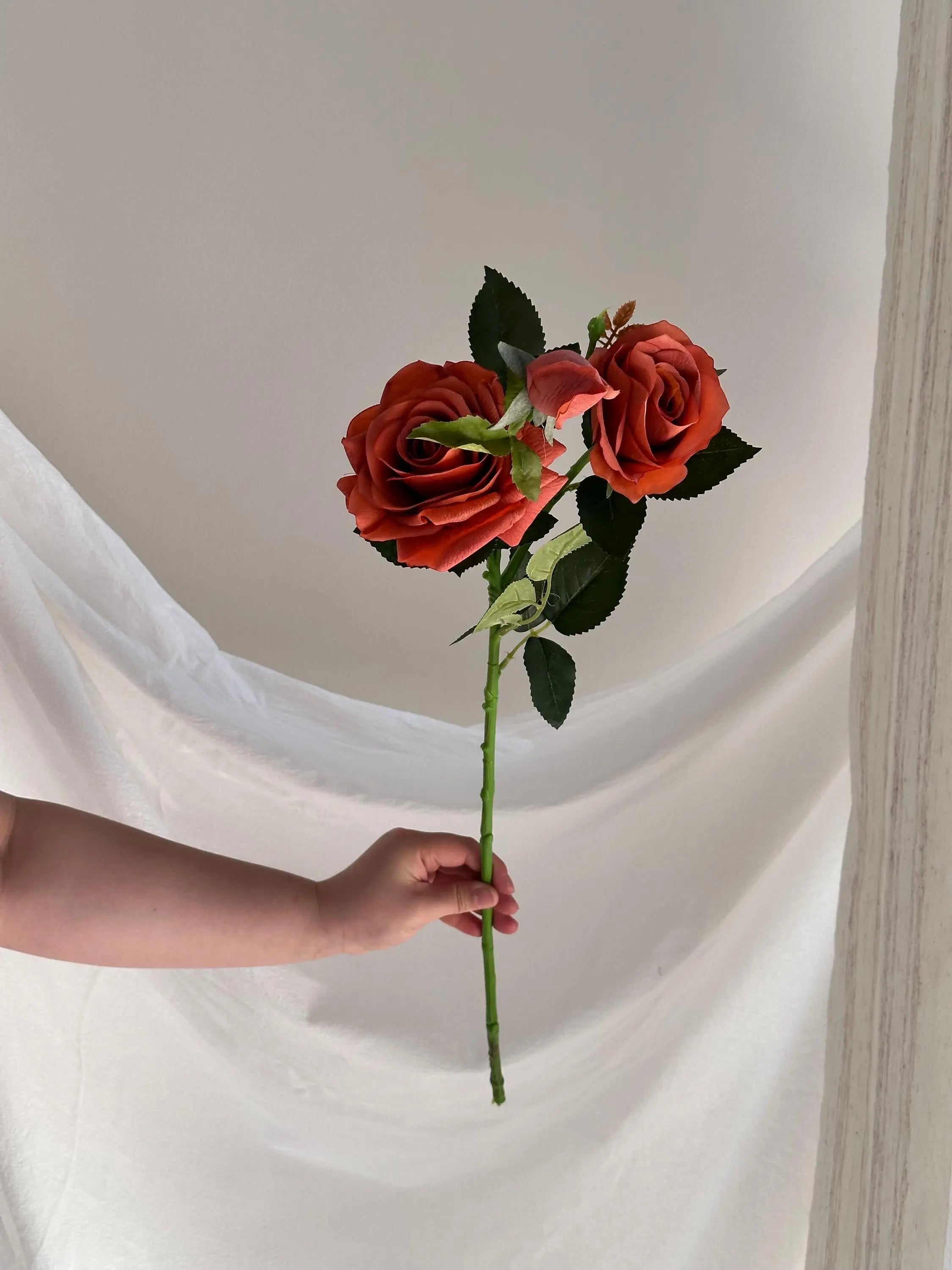 3-head Silk Rose stem Faux Flower Place