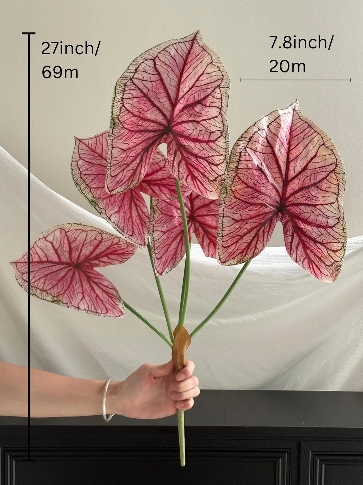 Artificial Pink Caladium Bicolor Faux Flower Place
