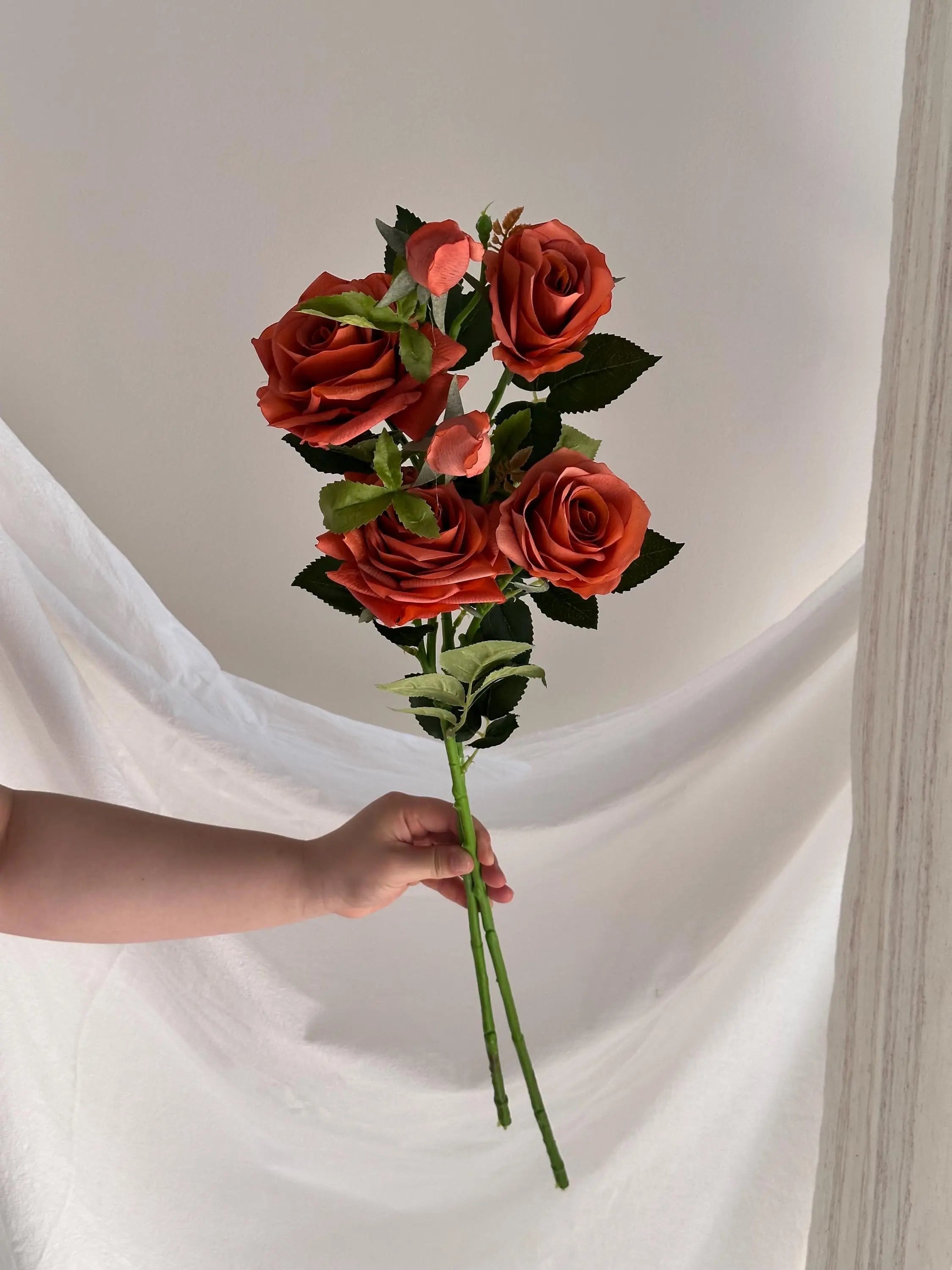 3-head Silk Rose stem Faux Flower Place