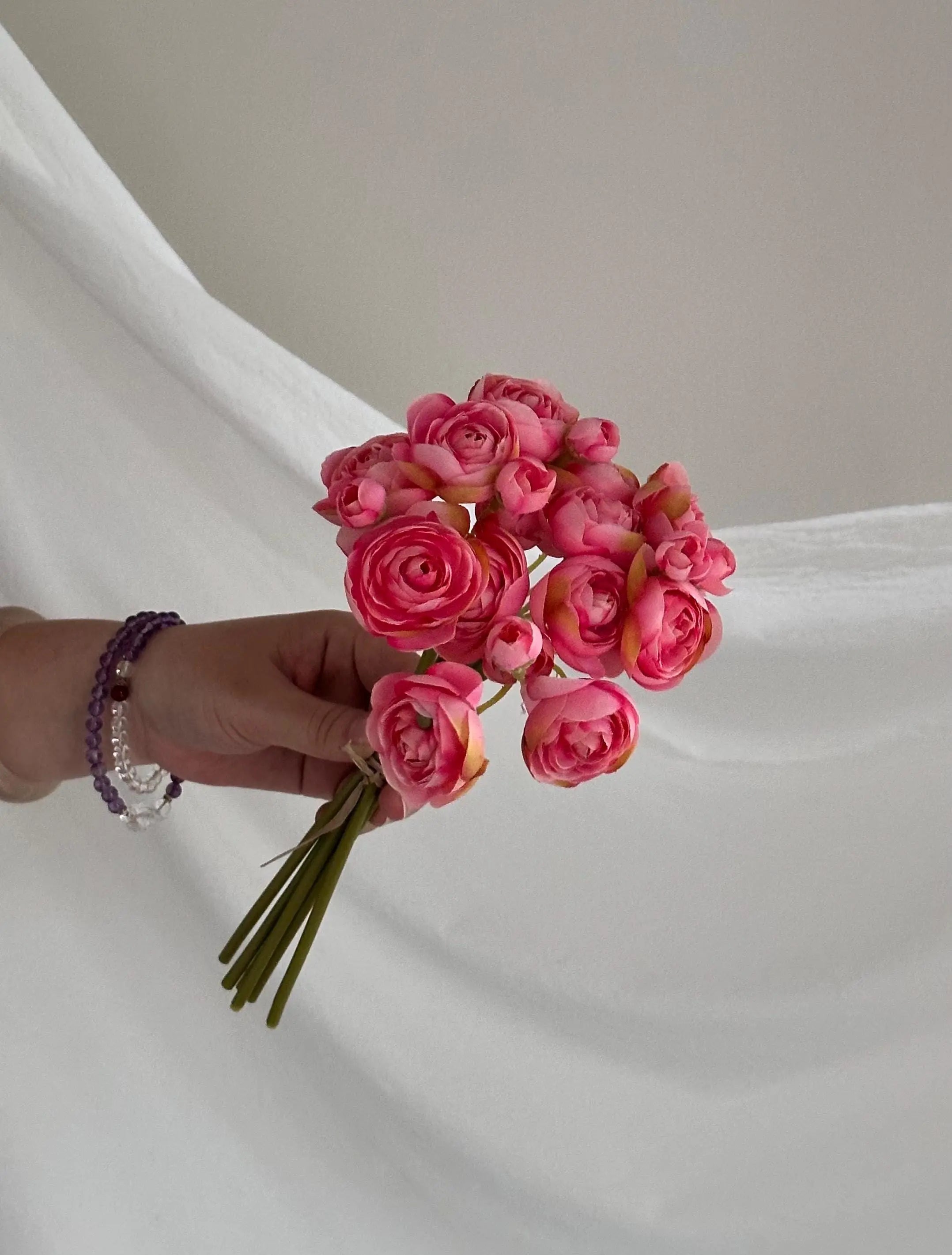 Min Faux Ranunculus bouquet, pinkartificial Ranunculus bunch,faux ranunculus flowers, Holiday Home flower arrangement, wedding bouquet Faux Flower Place
