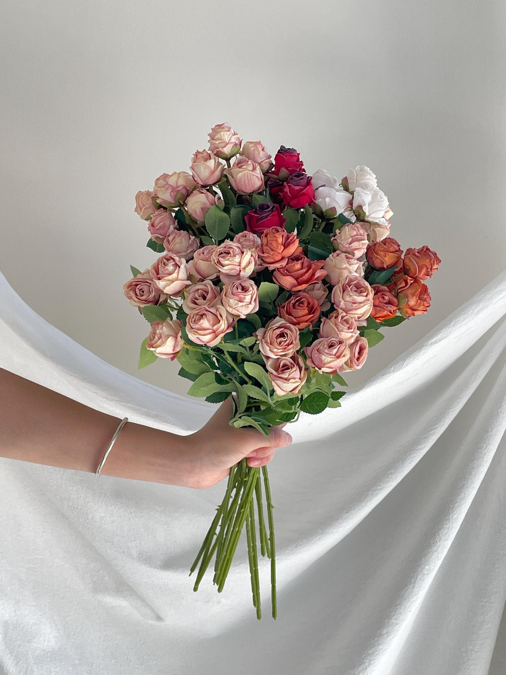Silk 5-Head Pink Rose Stem