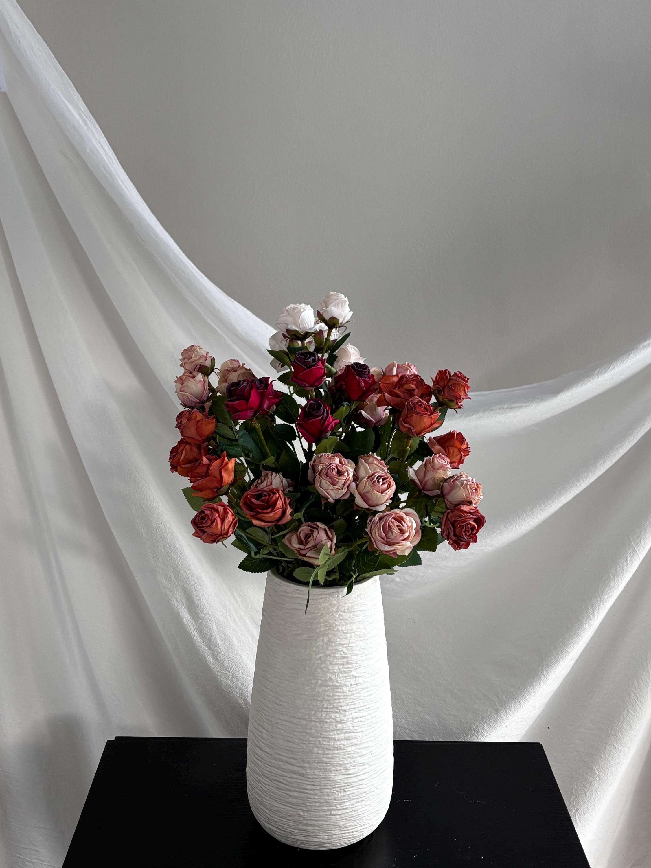 Silk 5-Head Pink Rose Stem