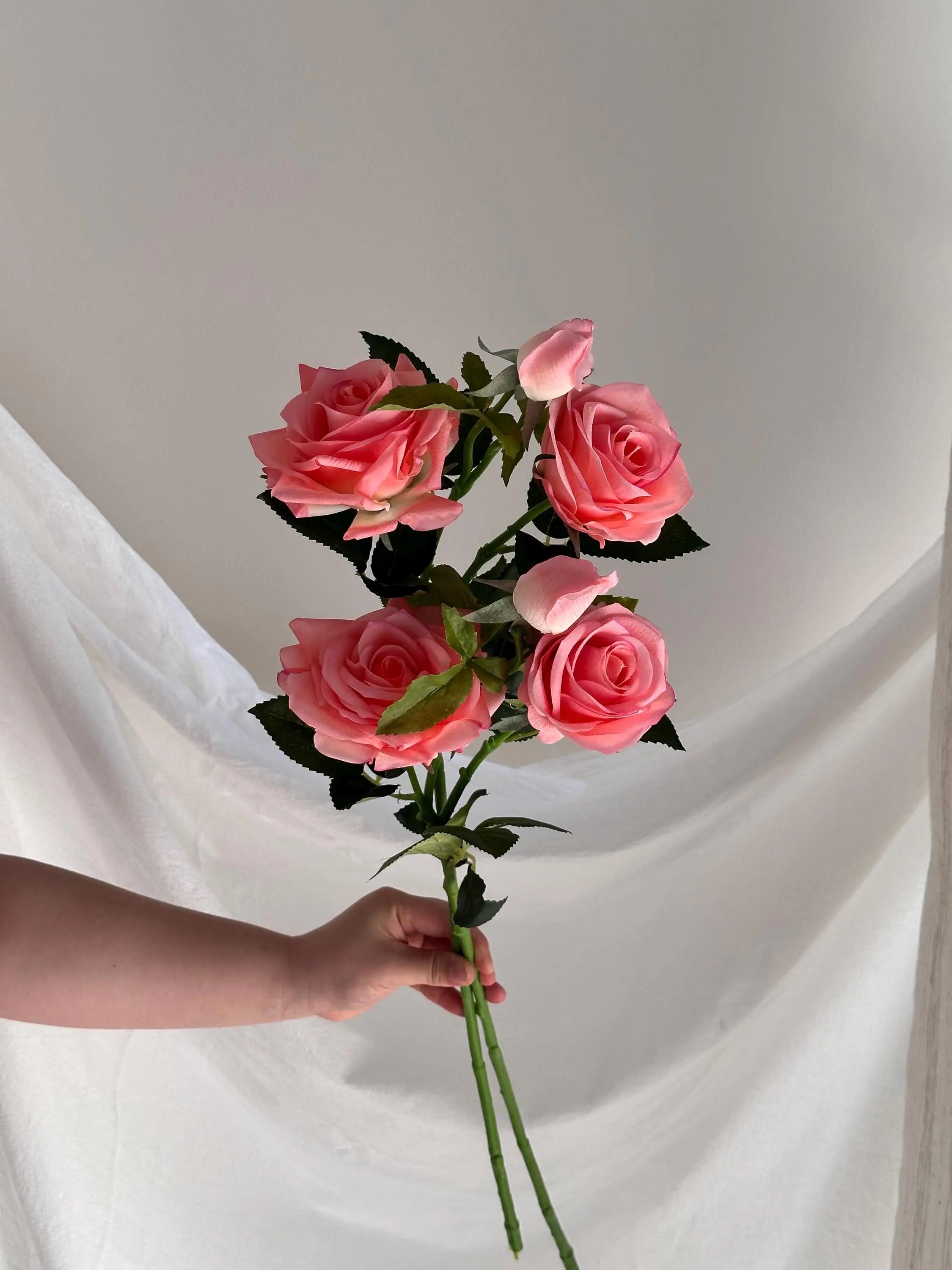 3-head Silk Rose stem Faux Flower Place