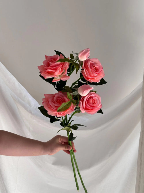 3-head Silk Rose stem Faux Flower Place