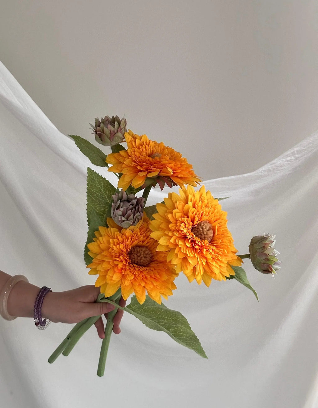 Real Touch Faux Sunflowers Set of 3, Artificial Teddy Sunflowers for DIY, Fake Sunflowers Centerpieces, DIY Floral, Summer Holiday Decor Faux Flower Place