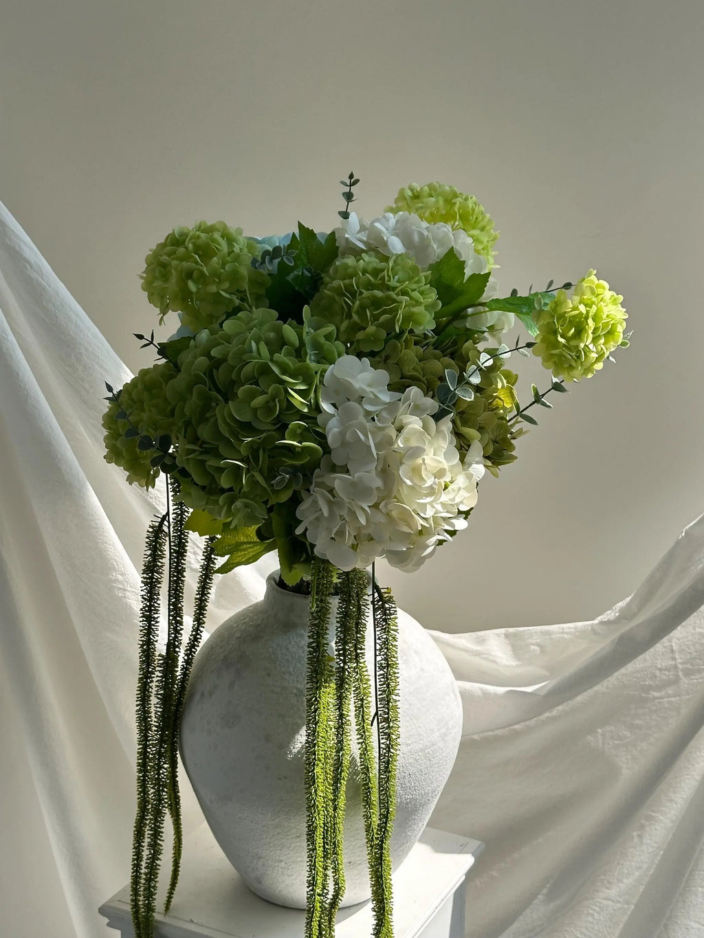 Hydrangea Eucalyptus floral arrangement Faux Flower Place