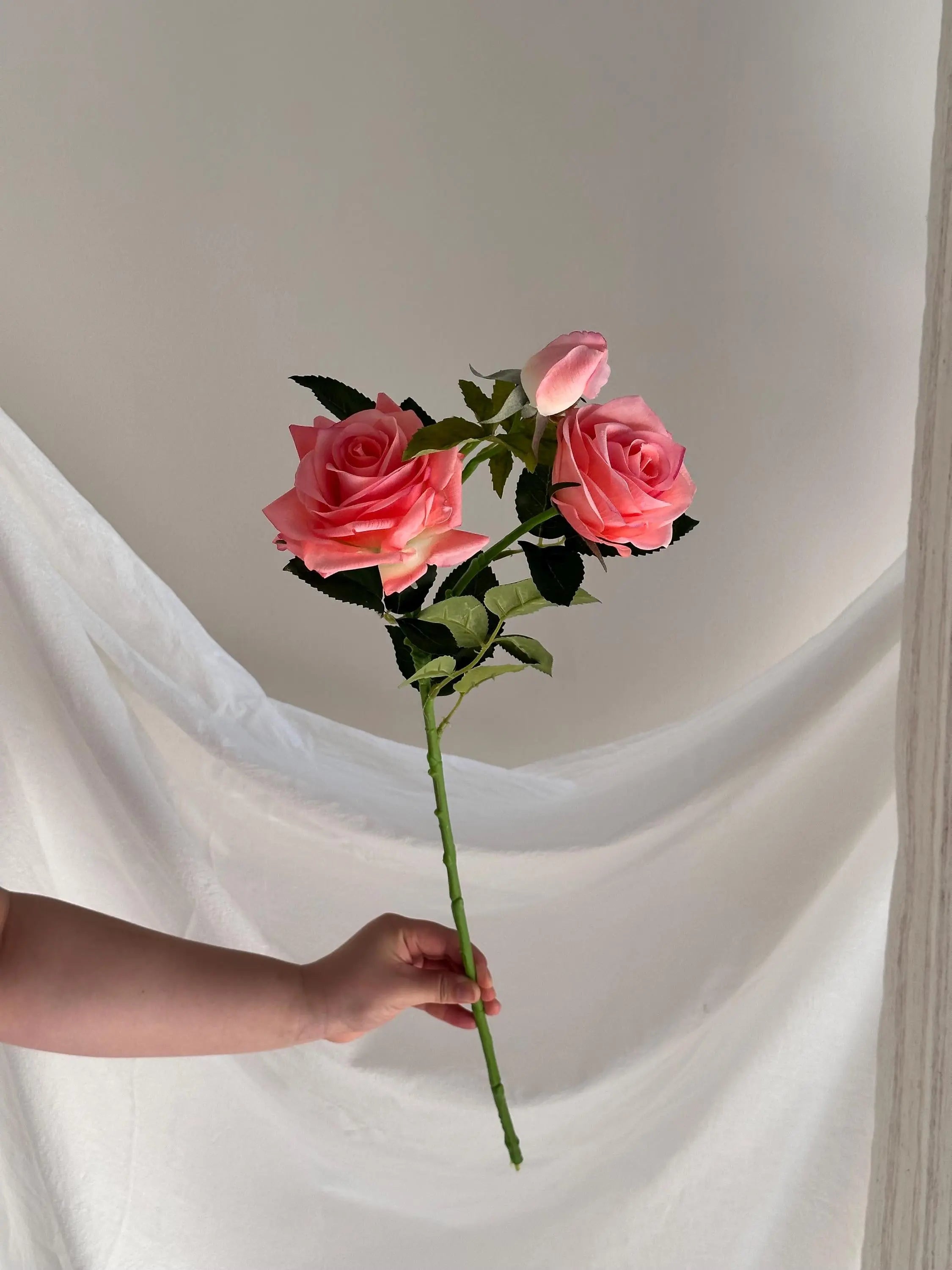 3-head Silk Rose stem Faux Flower Place