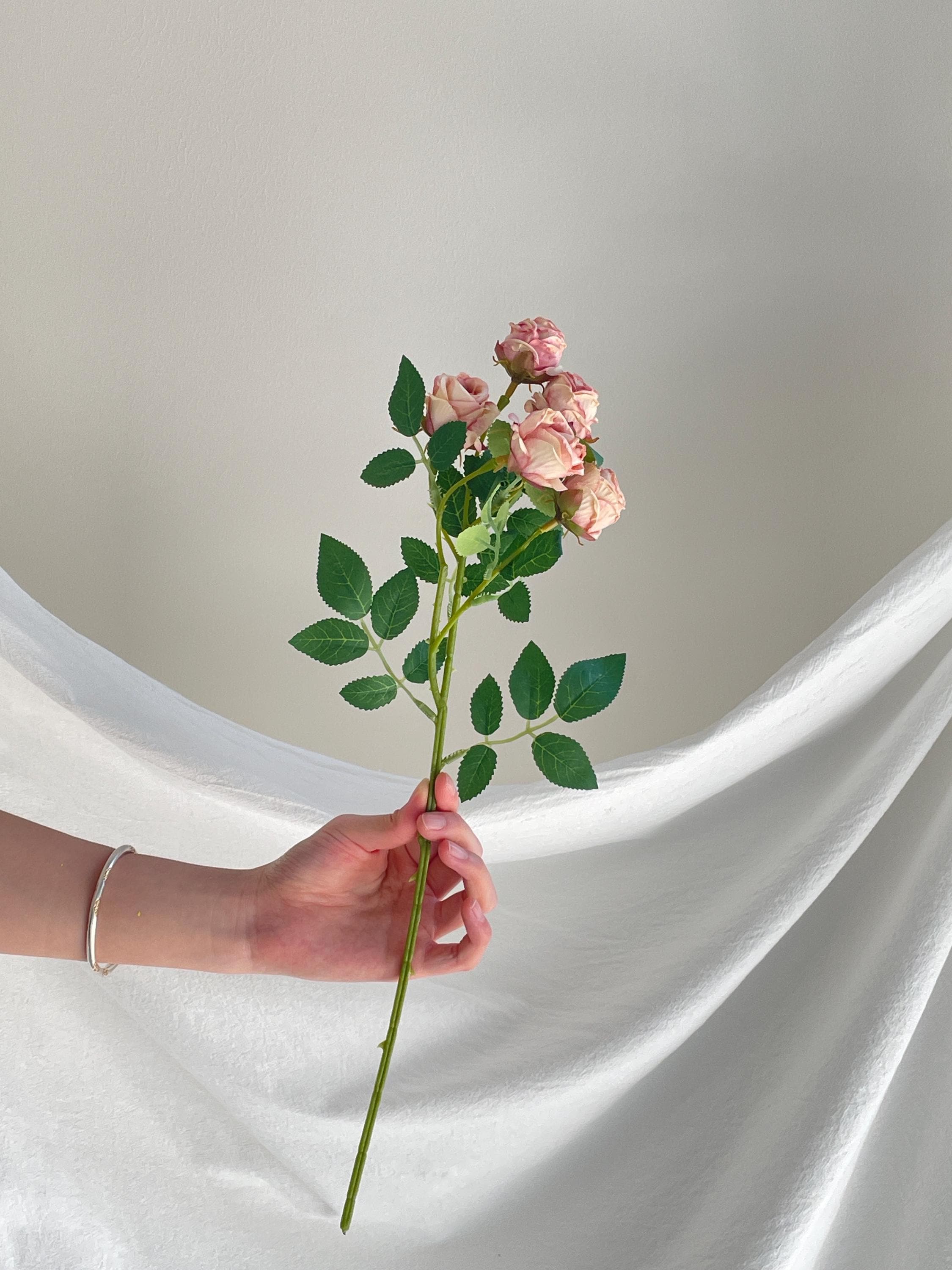 Silk 5-Head Pink Rose Stem